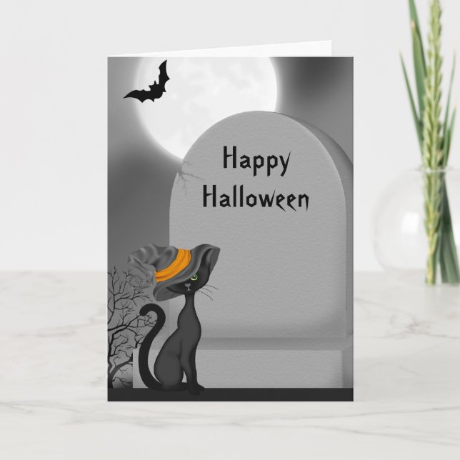 Tarjeta Gato negro de Halloween (Anverso)