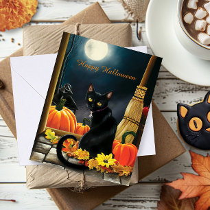 Tarjeta Gato negro de Halloween