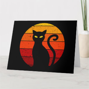Tarjeta Gato Negro de Halloween Atardecer Retro Vintage I