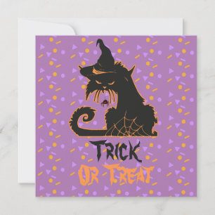 Tarjeta Gato Negro de Halloween Bruja Espeluznante Confeti