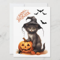 Gato negro de Halloween, calabaza y araña