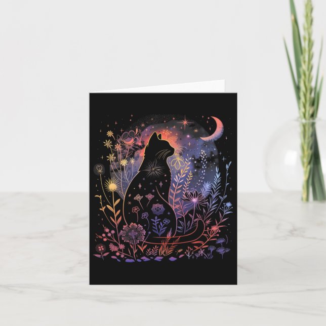 Tarjeta Gato negro de Halloween disfraz Gato místico Lover (Anverso)