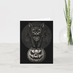 Tarjeta Gato negro de Halloween lindo con alas de murciéla
