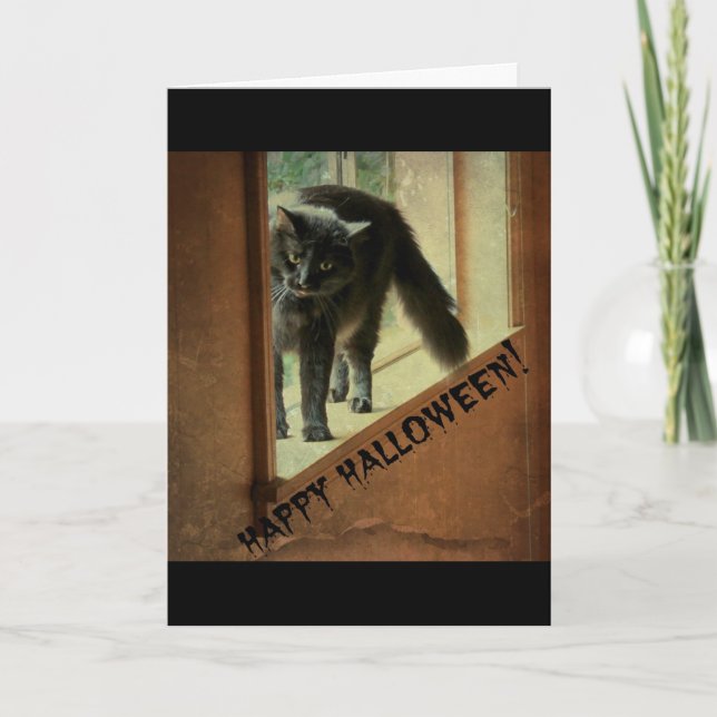 Tarjeta Gato negro de Halloween, ¡pasadlo bien! (Anverso)