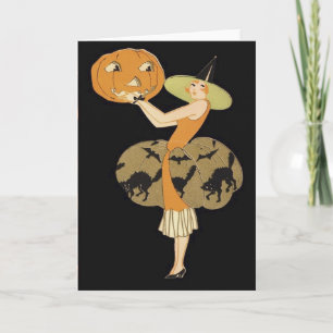 Tarjeta Gato negro de la calabaza de la linterna de Jack O