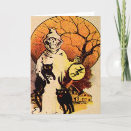 Tarjeta Gato negro de pañales (tarjeta de Halloween de épo