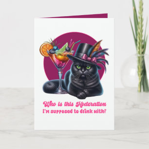 Tarjeta Gato negro divertido bebiendo con moderación