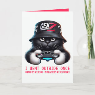 Tarjeta Gato negro divertido de la generación Z jugador
