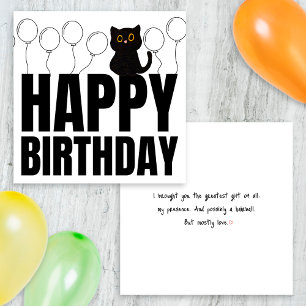 Tarjeta Gato negro divertido en blanco y negro Feliz cumpl