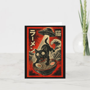 Tarjeta Gato negro divertido Ramen Alien Ufo Abducción Jap