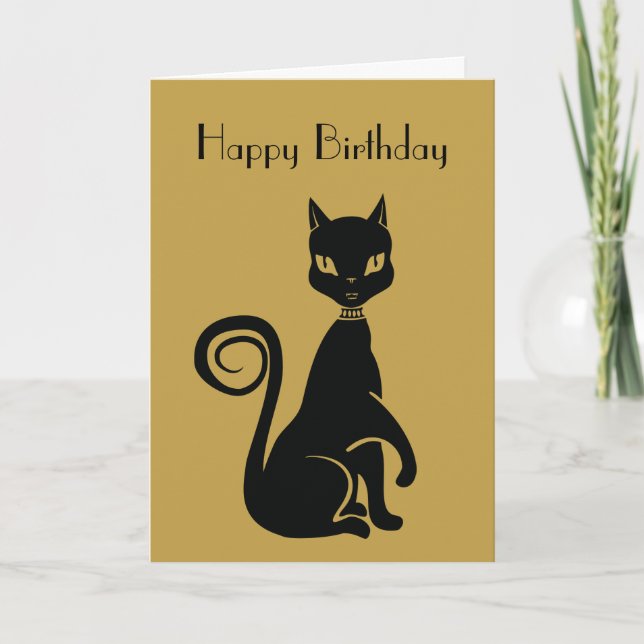 Tarjeta Gato negro elegante Feliz Cumpleaños (Anverso)