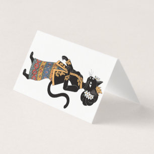 Tarjeta Gato Negro en Arte Tradicional de Kebaya en Batik