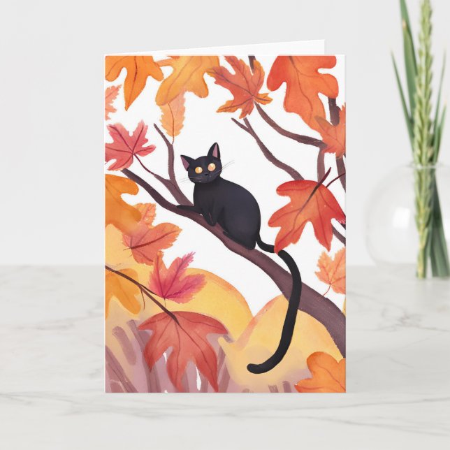 Tarjeta Gato negro en un árbol | Otoño Spooky Cute (Anverso)