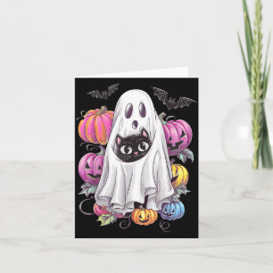 Tarjeta Gato Negro Fantasma Con Calabazas Halloween Espelu
