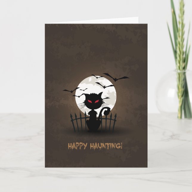 Tarjeta Gato negro feliz (Anverso)