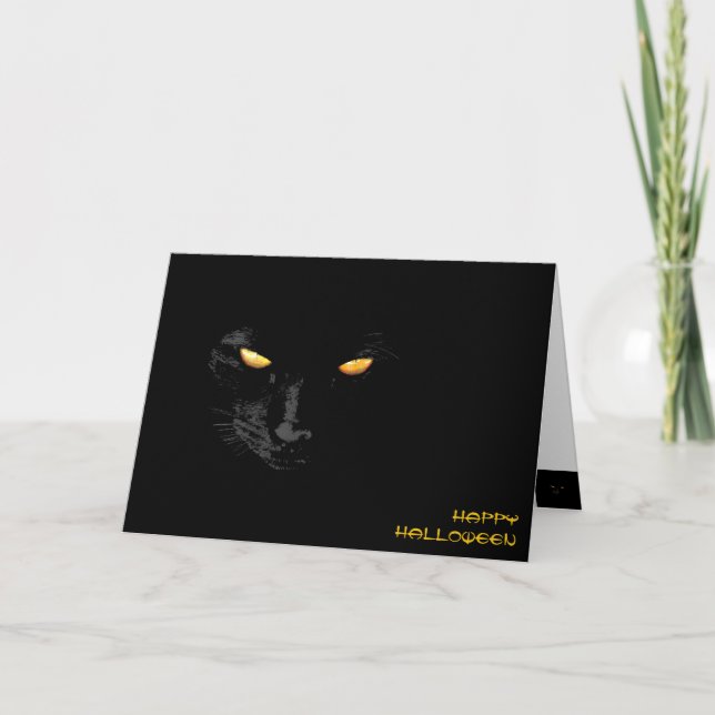 Tarjeta Gato negro feliz Halloween (Anverso)