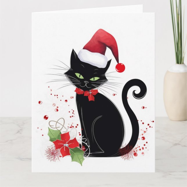 Tarjeta Gato negro festivo (Anverso)