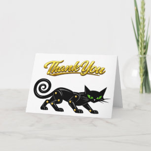 Tarjeta Gato negro futurista atómico Steampunk gracias