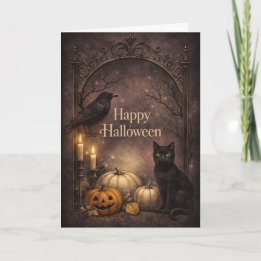 Tarjeta Gato Negro Gótico de Halloween