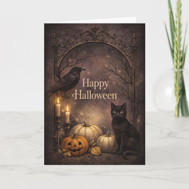 Tarjeta Gato Negro Gótico de Halloween (Anverso)