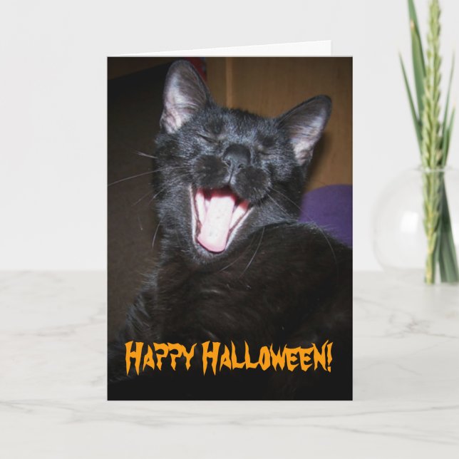 Tarjeta Gato negro Gran Amanecer Feliz Saludo de Halloween (Anverso)