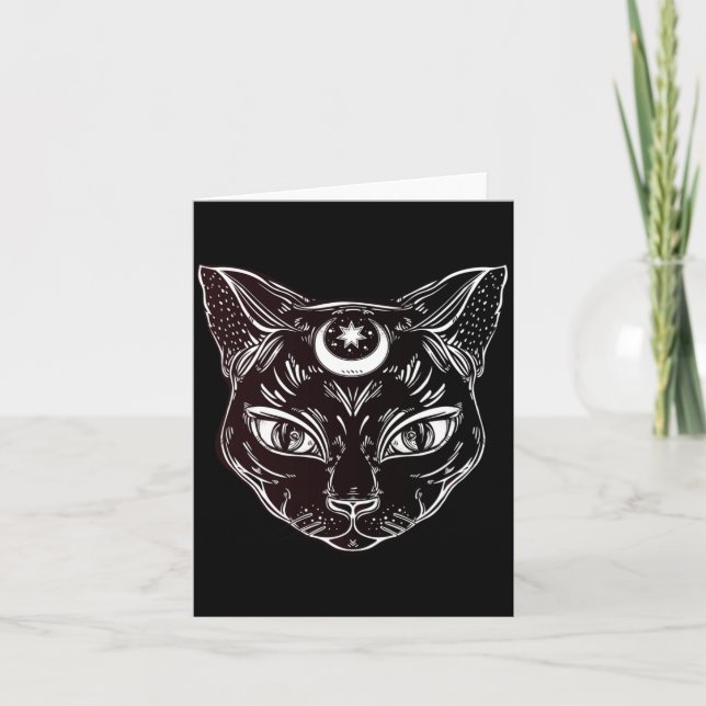 Tarjeta Gato Negro Halloween Boho (Anverso)