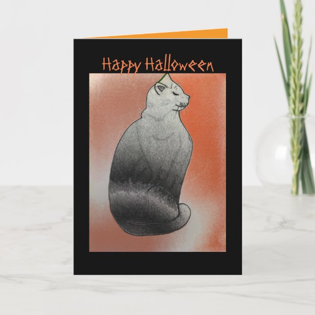 Tarjeta Gato Negro Halloween Editable (Anverso)