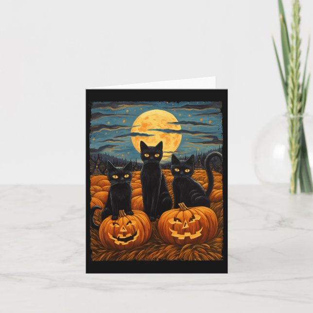 Tarjeta Gato negro Halloween Gato ama a gato estrellado va (Anverso)