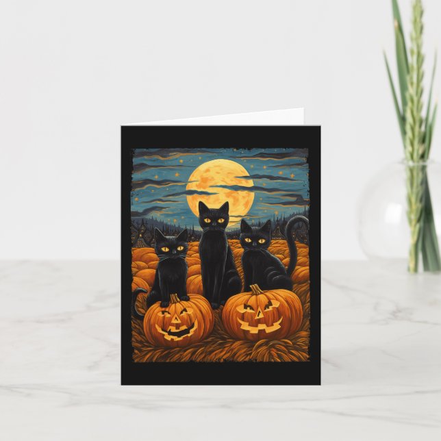 Tarjeta Gato negro Halloween Gato ama a gato estrellado va (Anverso)