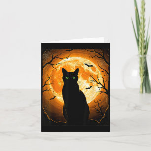 Tarjeta Gato Negro Halloween Luna Espeluznante Amantes de
