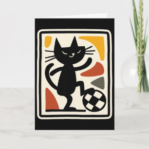Tarjeta Gato Negro Jugando Fútbol Arte de Estilo Deportivo