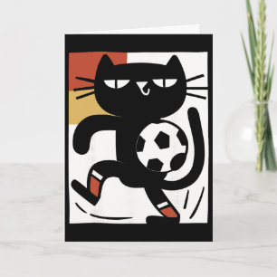 Tarjeta Gato Negro Jugando Fútbol Divertido Cartoon