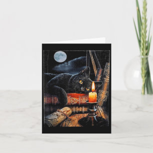 Tarjeta Gato Negro Leyendo Libros Ritual de Brujería