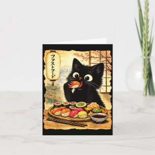 Tarjeta Gato negro lindo comiendo sushi comida japonesa ka