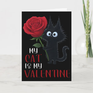 Tarjeta Gato negro lindo Día de San Valentín Rosa