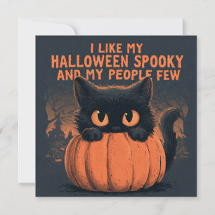 Tarjeta Gato negro lindo en calabaza con texto humorístico