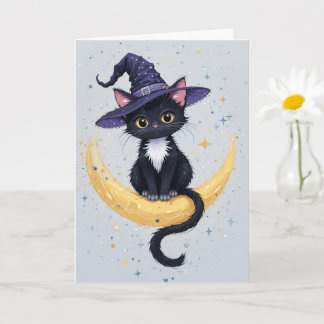 Tarjeta Gato negro lindo en el saludo de Halloween de la l