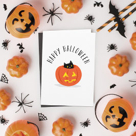 Tarjeta Gato negro lindo en Jack O Lantern Feliz Halloween