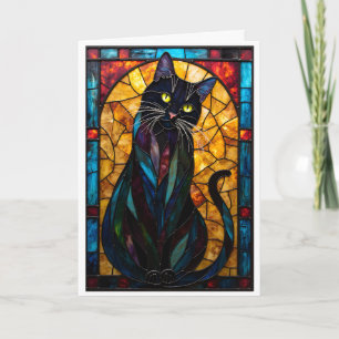 Tarjeta Gato negro lindo estilo vidrio emplomado