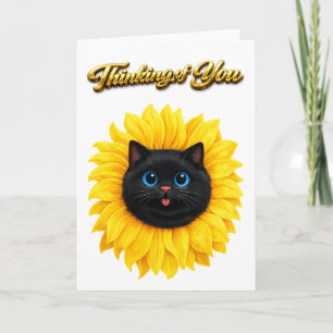 Tarjeta Gato negro lindo girasol Cara Pensando en ti