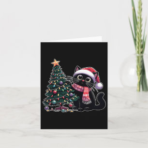 Tarjeta Gato negro lindo Kitten Santa Hat Árbol de Navidad