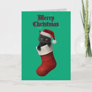 Tarjeta Gato negro lindo Navidad vacaciones