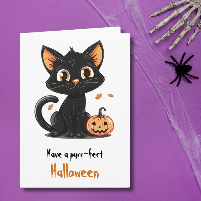 Tarjeta Gato negro lindo saludo de Halloween (Subido por el creador)