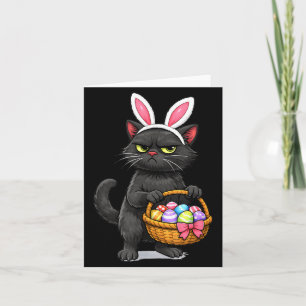 Tarjeta Gato negro lindo vestido de conejo de Pascua diver