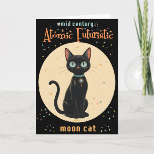 Tarjeta Gato negro lunar atómico futurista con texto