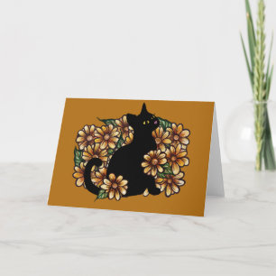Tarjeta Gato negro margarita naturaleza gatos arte