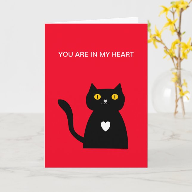 Tarjeta Gato Negro Mascota Corazón Estás en Mi Corazón Amo (flor amarilla)