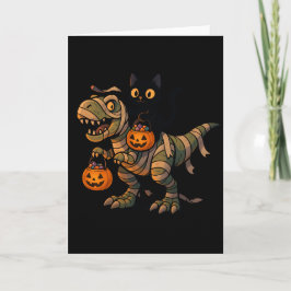 Tarjeta Gato Negro Montando T-Rex Momia – Dino Cute de Hal