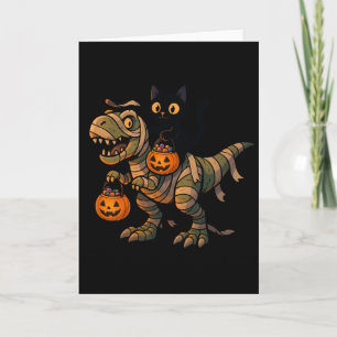 Tarjeta Gato Negro Montando T-Rex Momia – Dino Cute de Hal