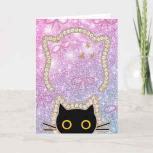 Tarjeta Gato Negro Oculto Espiando Amantes de Gatitos Lind
